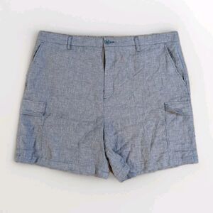 NovaMEN Men’s 38 Grey Linen Cotton Blend Cargo Shorts Lightweight Summer Casual